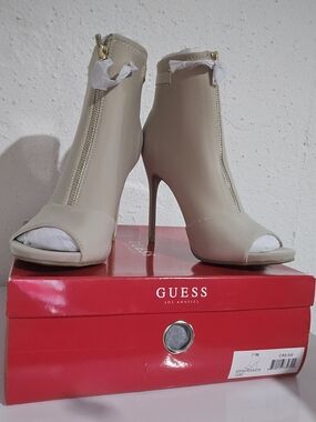 GUESS GF MIRANDA Cream Peep-Toe Stiletto Ankle Boots